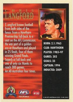 2012 Select AFL Eternity - Hall of Fame Series 4 #HF202 Chris Langford Back